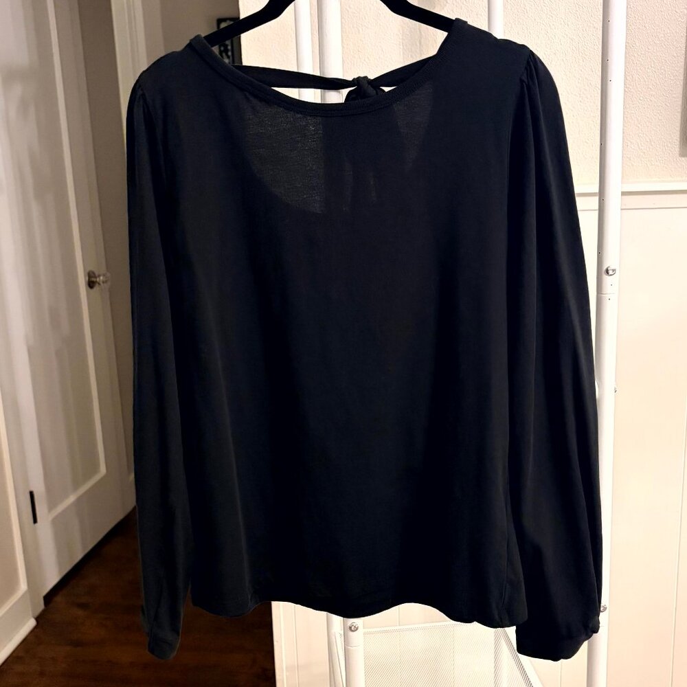 J. Crew Black Tie-Back Cotton Scoop Neck Blouse Size XL